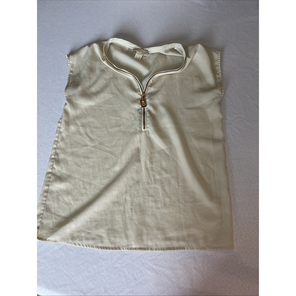 Michael Kors Sleeveless Shirt Womens Small Ivory Top Tunic Sheer Front Zip